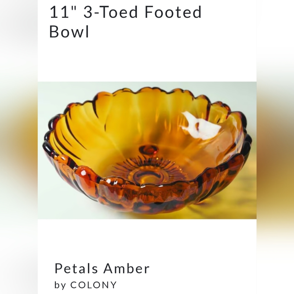 11" 🧡Vntg🌻"Petals Amber"🧡3 Toed Footed Thick 4lb 4oz Bowl by Colony🌻 - Picture 6 of 13